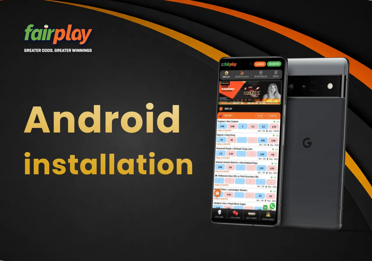 Android app installation screen featuring the FairPlay homepage after successful setup.