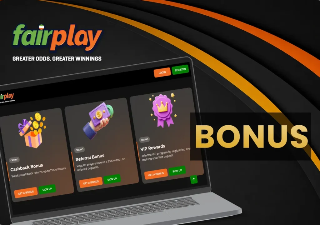 Bonuses fairplay include welcome offers, promotions and additional rewards for players.